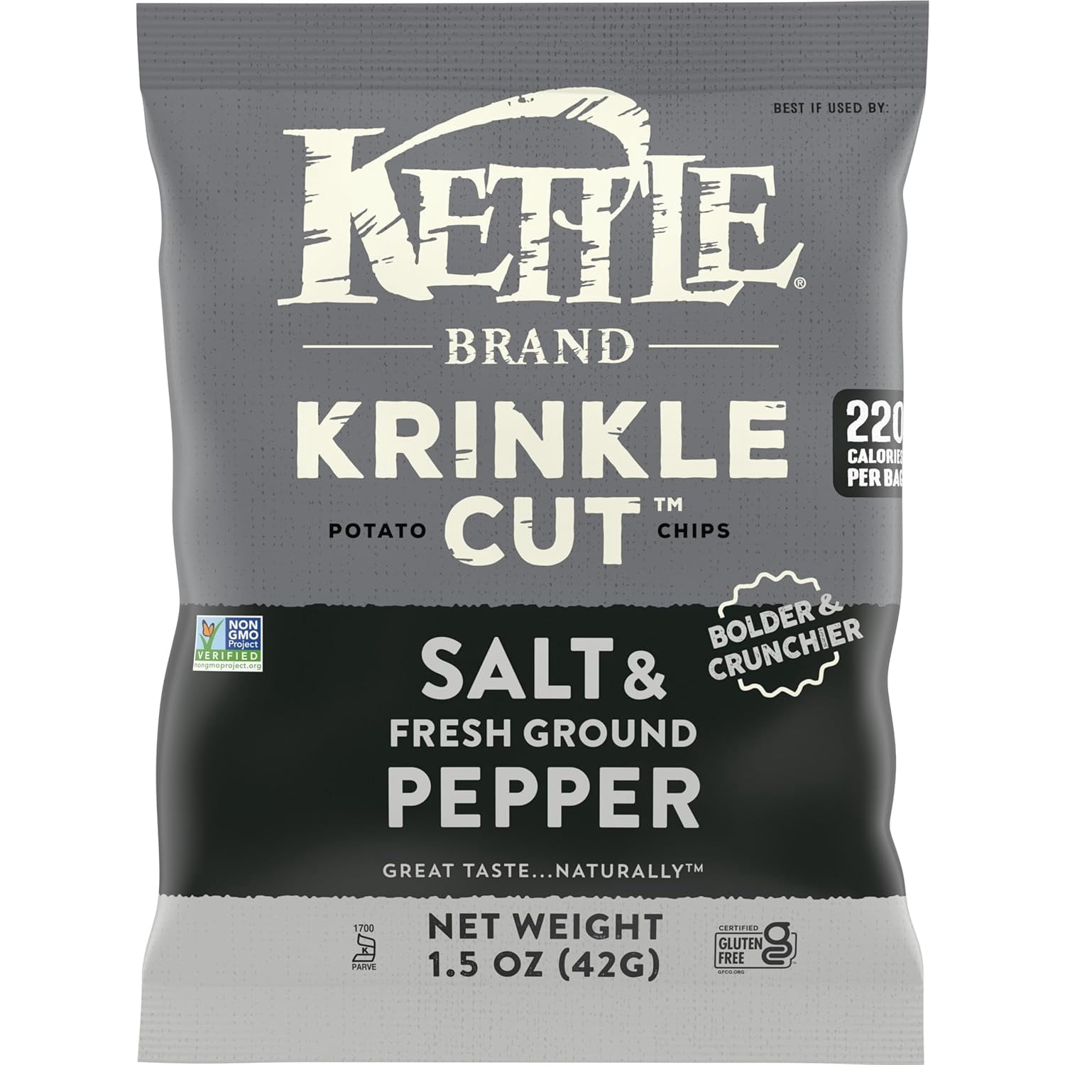 Kettle Brand Potato Chips - Sea Salt and Crushed Black Pepper - Case of 24 - 1.5 oz.