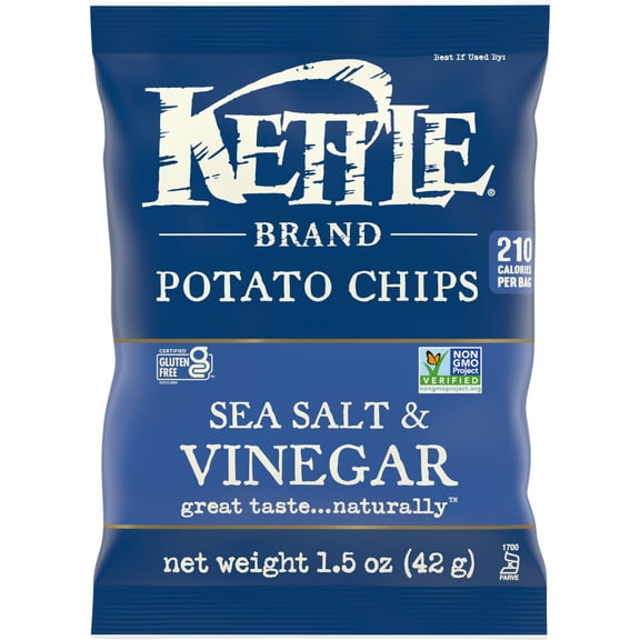 Kettle Brand Potato Chips, Sea Salt & Vinegar Kettle Chips, Snack Bag, 1.5 oz