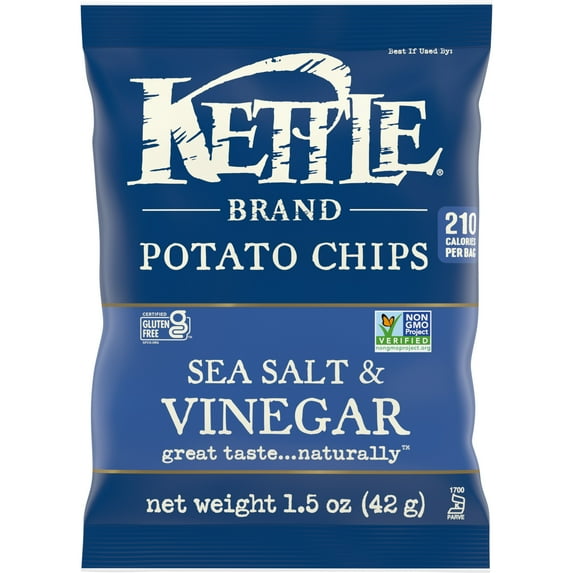 Kettle Brand Potato Chips, Sea Salt & Vinegar Kettle Chips, Snack Bag, 1.5 oz