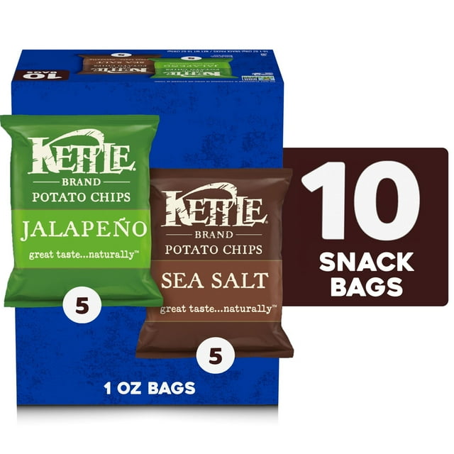 Kettle Brand Potato Chips, Variety Pack of Sea Salt and Jalapeno 1 oz