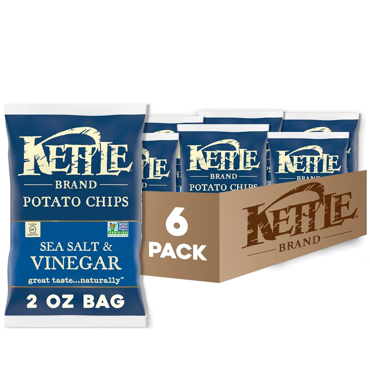 Kettle Chip Air Fried Sea Salt \u0026 Vinegar, 2 oz (Pack of 6) Zesty Tang \u0026 Crunchy Delight