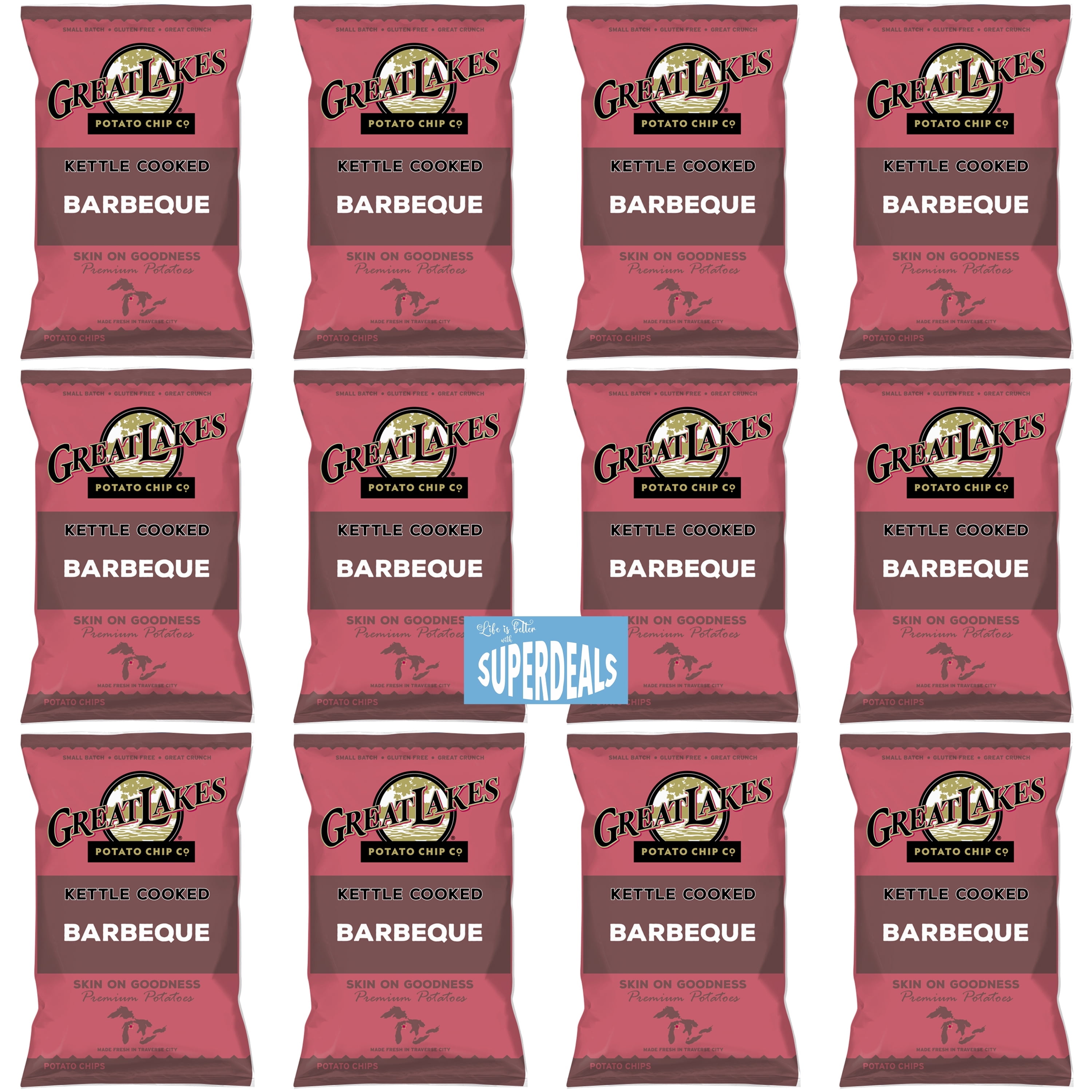 Kettle Cooked Barbeque Potato Chips by Great Lakes 12 Bags | 1.375 oz each | Mystery Bonus Gift Bundled by SUPERDEALS