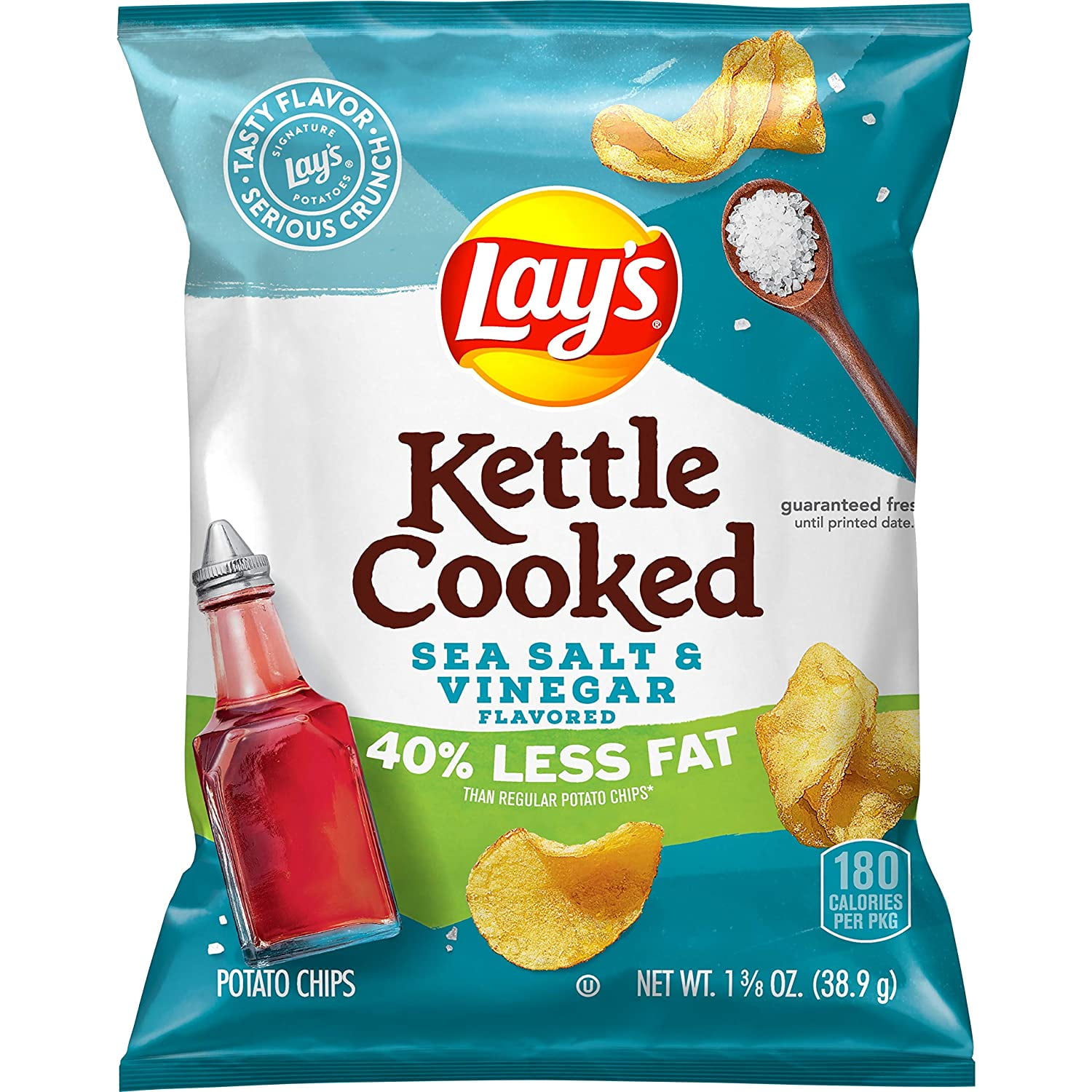 Kettle Cooked Potato Chips, 40% Less Fat Salt & Vinegar, 1.375 Ounce ...