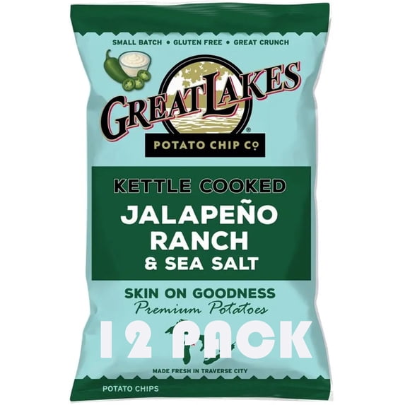 Kettle Cooked Potato Chips Variety Pack by Great Lakes | Jalapeño Ranch & Sea Salt | 1.375 oz Bags | 12 Pack Value Bundle by SUPERDEALS with Mystery Bonus Gift | Crunchy Gourmet Snack Chips