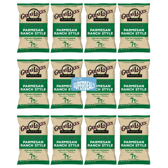 Kettle Cooked Potato Chips by Great Lakes Value Pack Bundled by SUPERDEALS | 1.375 Oz Bag | Parmesan Ranch Style | Pack of 12 with mystery bonus gift
