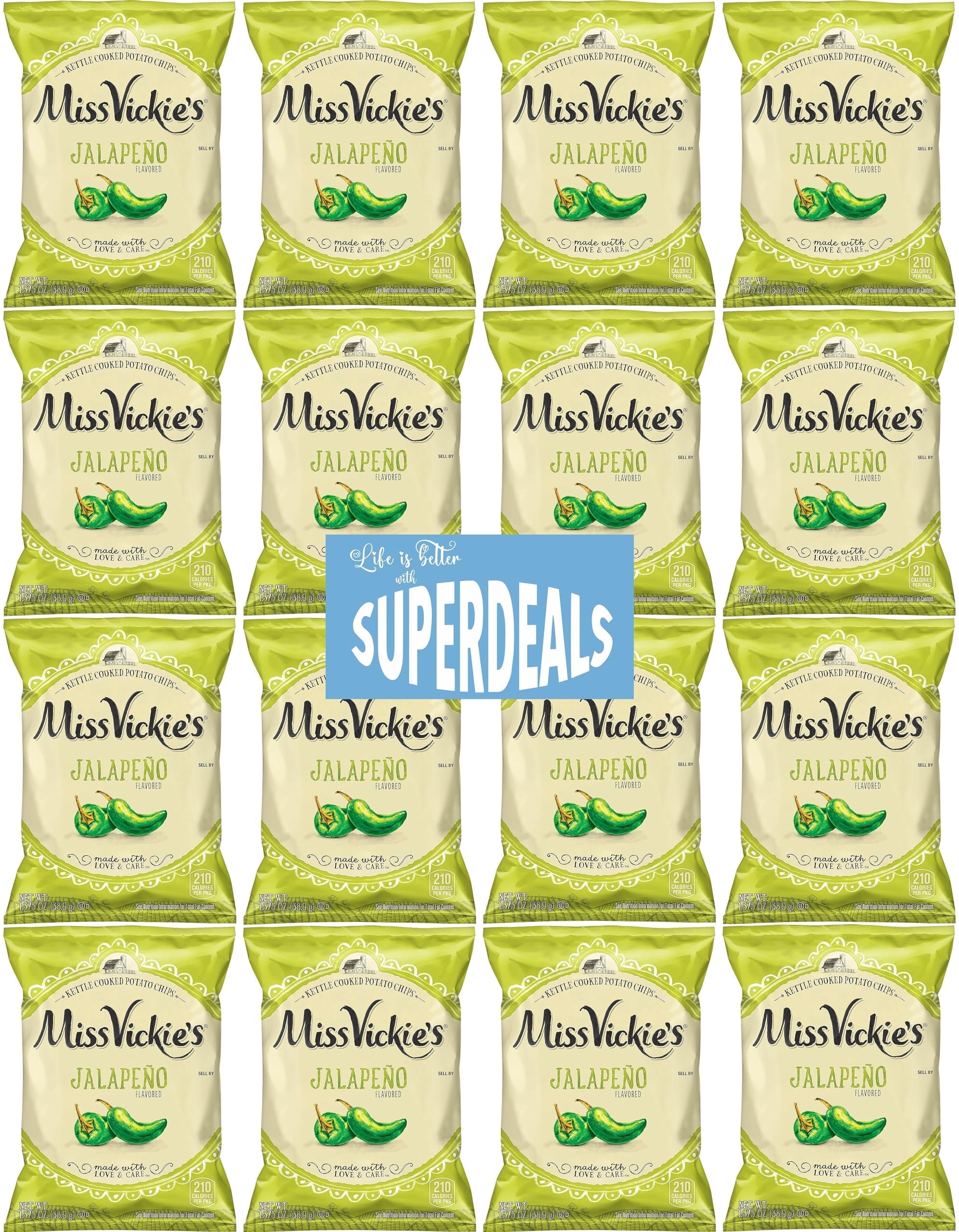 Kettle Cooked Potato Chips by Miss Vickie's Value Pack Bundled by SUPERDEALS | 1.375 Oz Bag | Jalapeno | Pack of 16 with mystery bonus gift