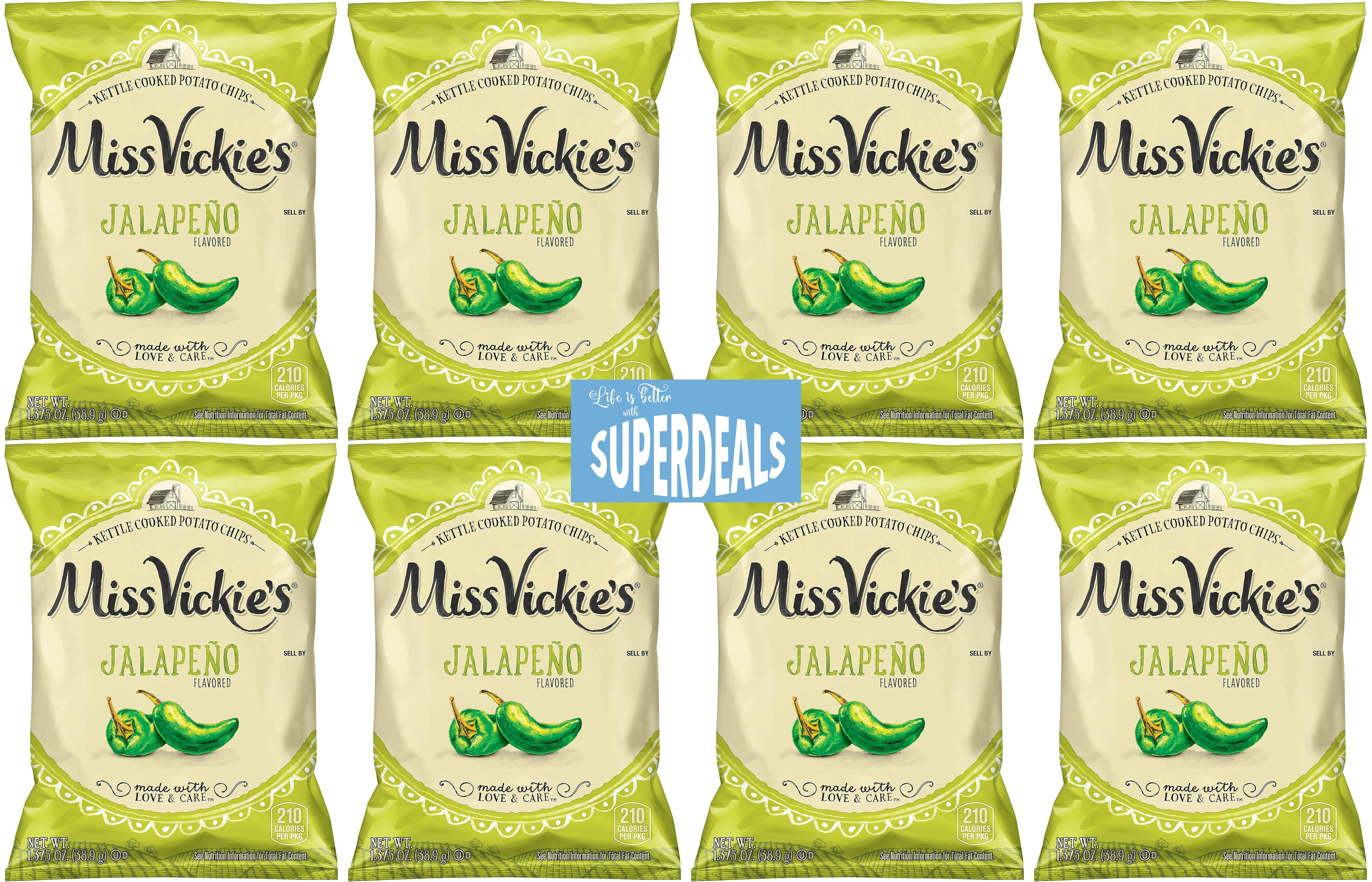 Kettle Cooked Potato Chips by Miss Vickie's Value Pack Bundled by SUPERDEALS | 1.375 Oz Bag | Jalapeno | Pack of 8 with mystery bonus gift