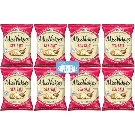 Kettle Cooked Potato Chips by Miss Vickie's Value Pack Bundled by SUPERDEALS | 1.375 Oz Bag | Sea Salt | Pack of 8 with mystery bonus gift