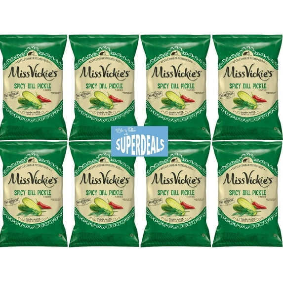 Kettle Cooked Potato Chips by Miss Vickie's Value Pack Bundled by SUPERDEALS | 1.375 Oz Bag | Spicy Dill | Pack of 8 with mystery bonus gift
