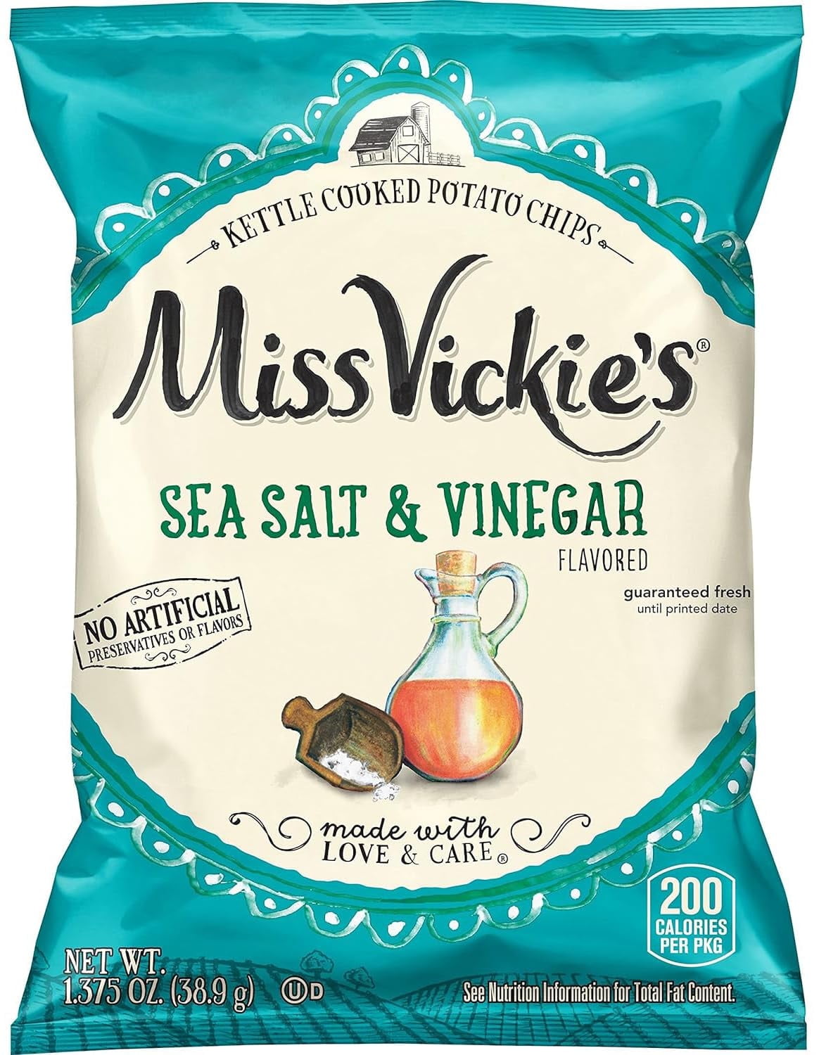 Kettle Cooked Potato Chips by Miss Vickie's Value Pack Bundled by SUPERDEALS | 1.375 Oz Bag | Sea Salt & Vinegar | Pack of 12 with mystery bonus gift