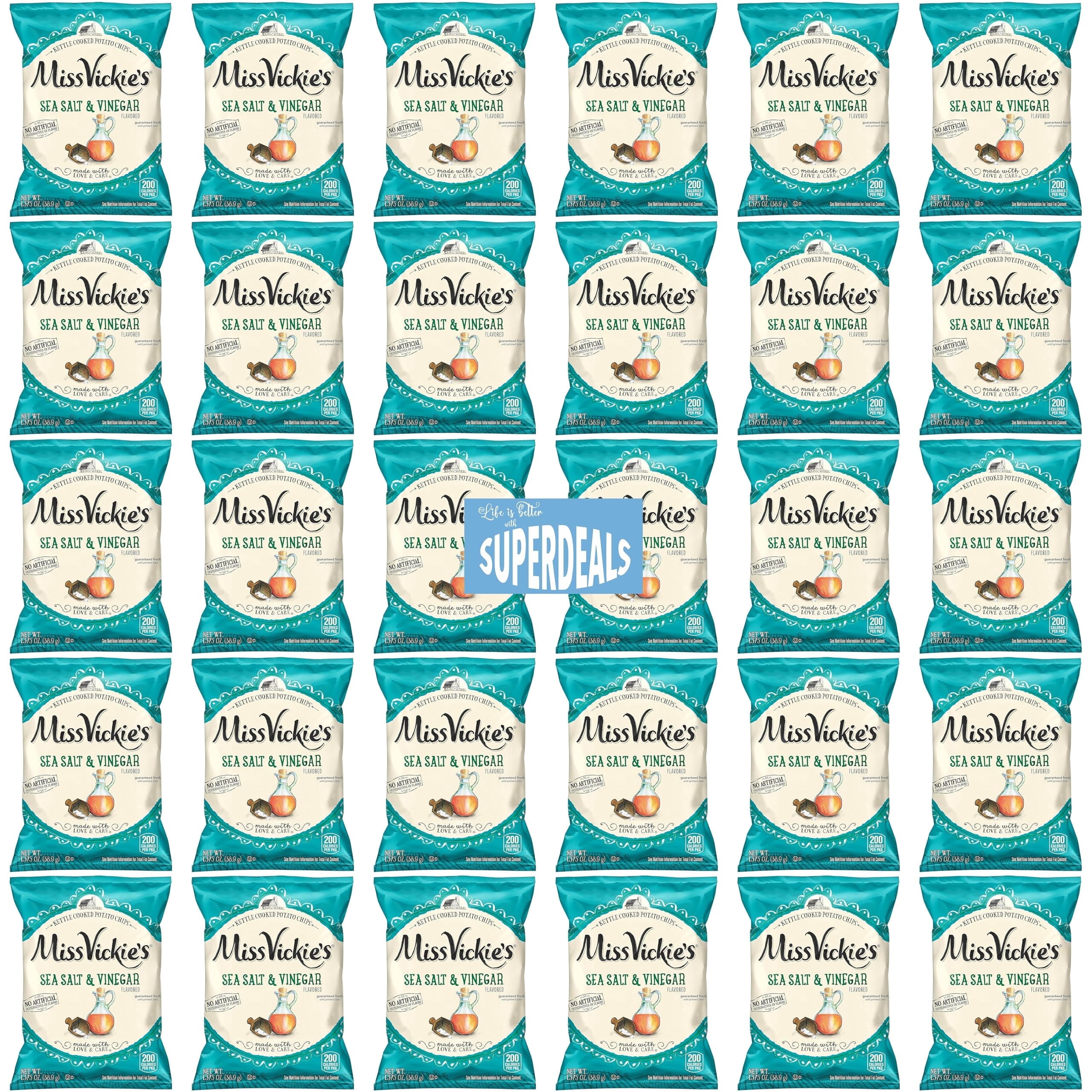 Kettle Cooked Potato Chips by Miss Vickie's Value Pack Bundled by SUPERDEALS | 1.375 Oz Bag | Sea Salt & Vinegar | Pack of 30 with mystery gift