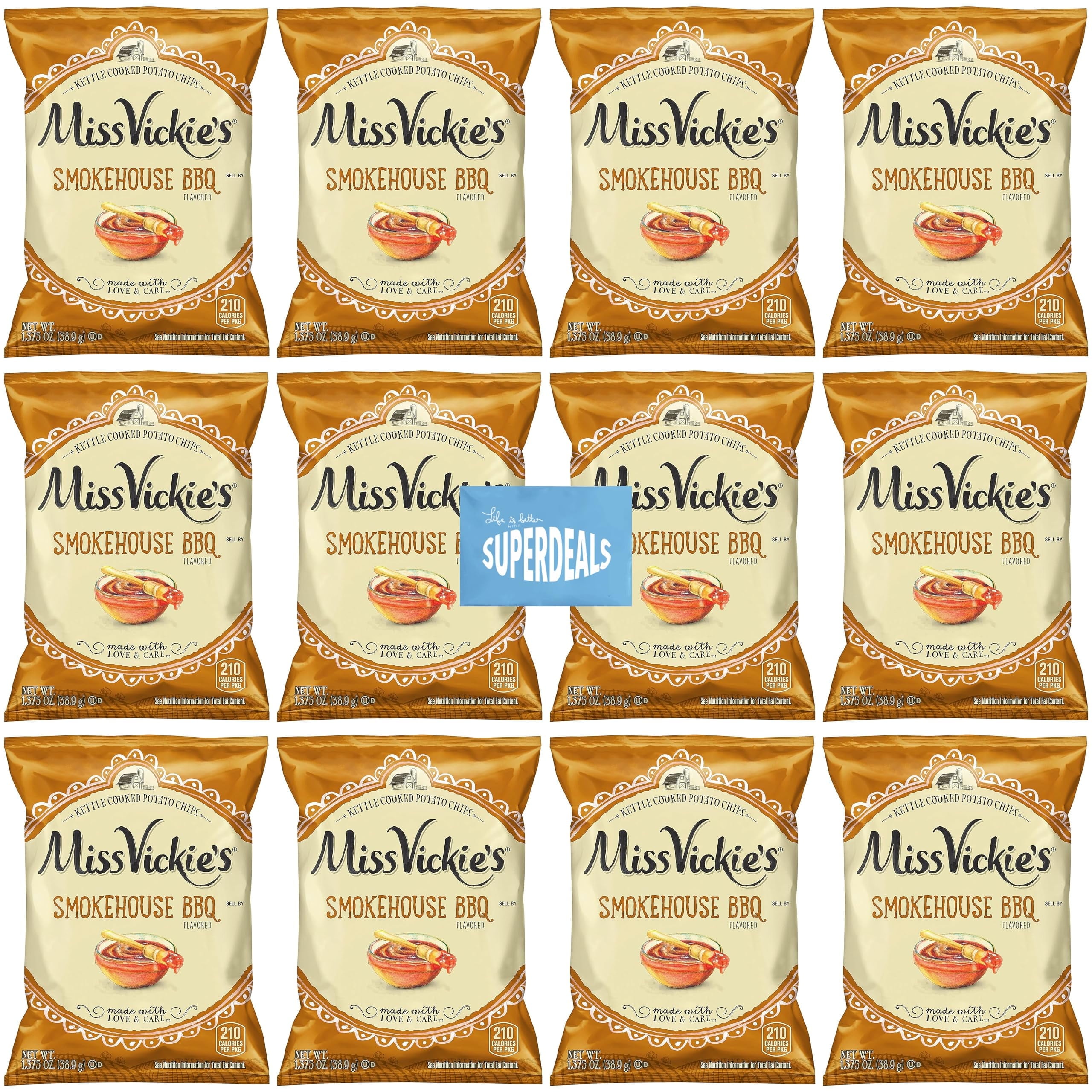 Kettle Cooked Potato Chips by Miss Vickie's Value Pack Bundled by SUPERDEALS | 1.375 Oz Bag | Smokehouse BBQ | Pack of 12 with mystery bonus gift