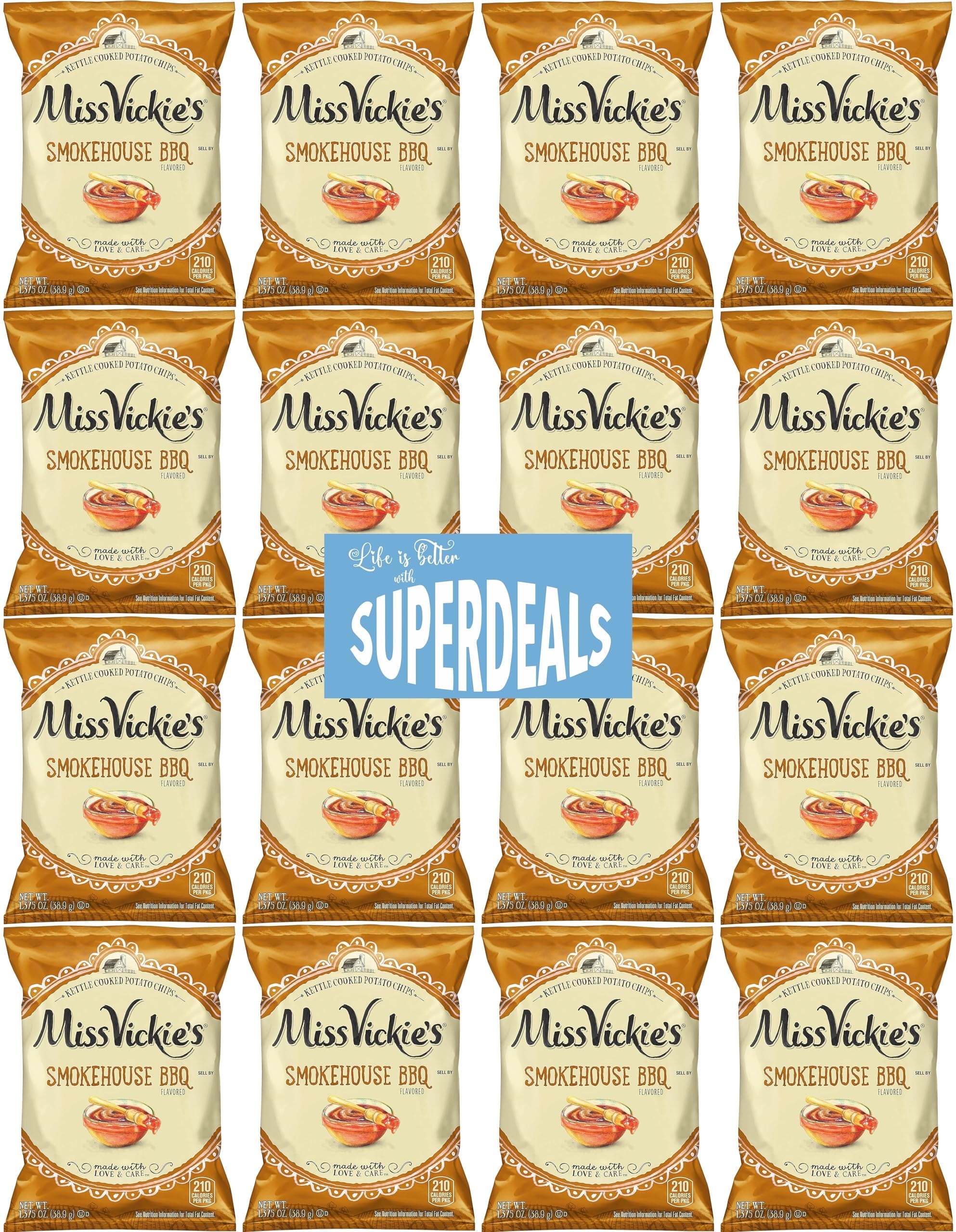 Kettle Cooked Potato Chips by Miss Vickie's Value Pack Bundled by SUPERDEALS | 1.375 Oz Bag | Smokehouse BBQ | Pack of 16 with mystery bonus gift