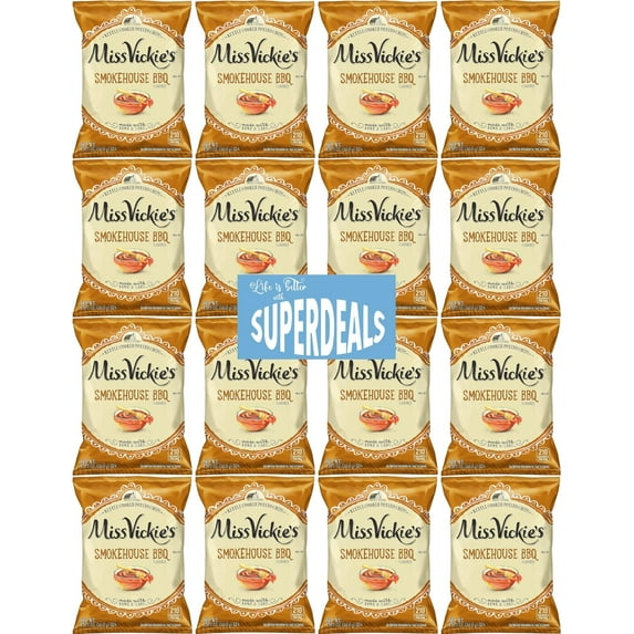 Kettle Cooked Potato Chips by Miss Vickie's Value Pack Bundled by SUPERDEALS | 1.375 Oz Bag | Smokehouse BBQ | Pack of 16 with mystery bonus gift