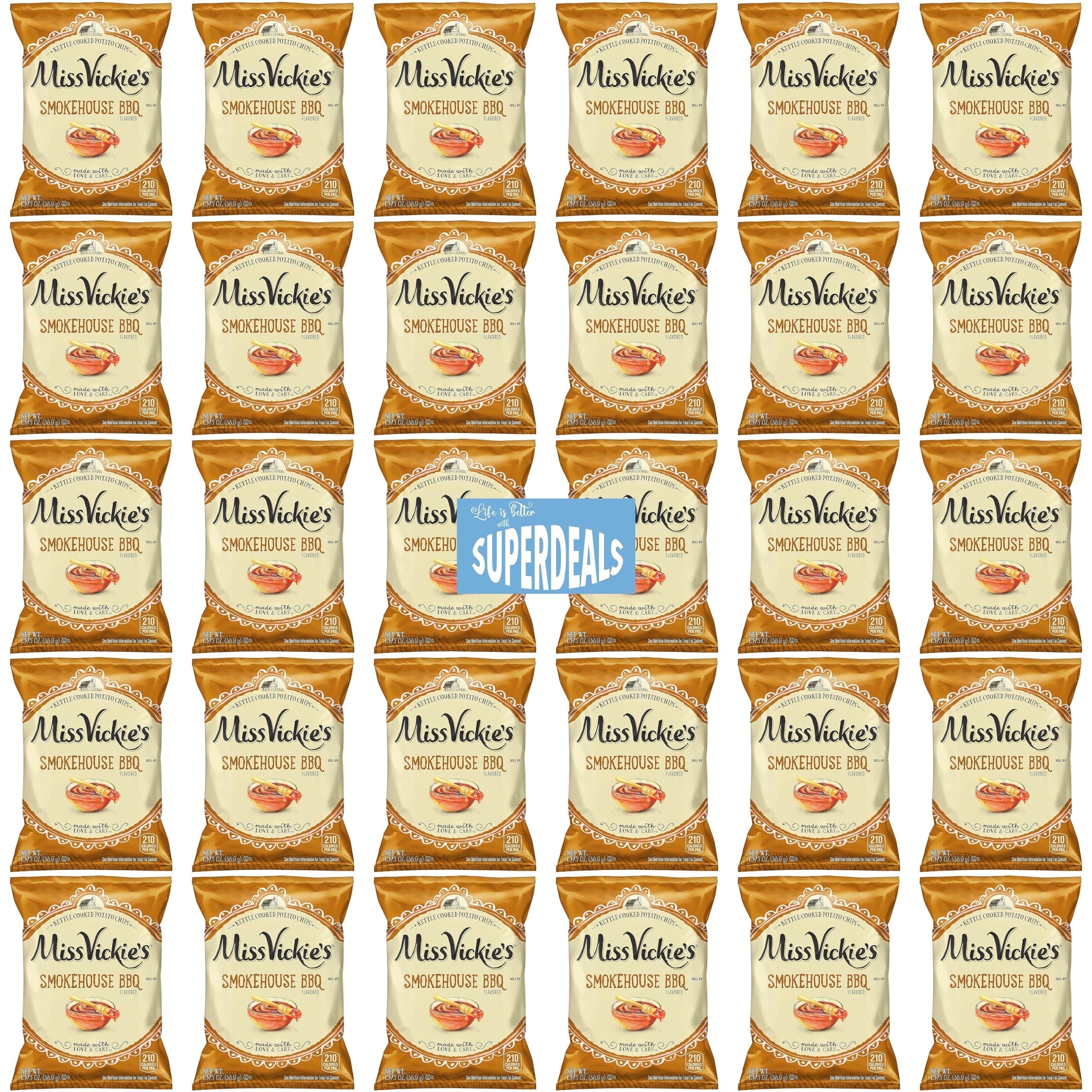 Kettle Cooked Potato Chips by Miss Vickie's Value Pack Bundled by SUPERDEALS | 1.375 Oz Bag | Smokehouse BBQ | Pack of 30 with mystery gift