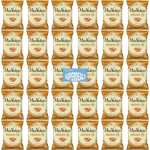 Kettle Cooked Potato Chips by Miss Vickie's Value Pack Bundled by SUPERDEALS | 1.375 Oz Bag | Smokehouse BBQ | Pack of 30 with mystery gift