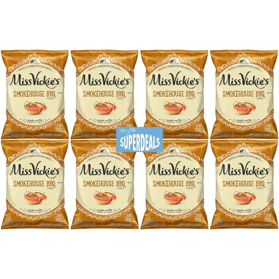 Kettle Cooked Potato Chips by Miss Vickie's Value Pack Bundled by SUPERDEALS | 1.375 Oz Bag | Smokehouse BBQ | Pack of 8 with mystery bonus gift