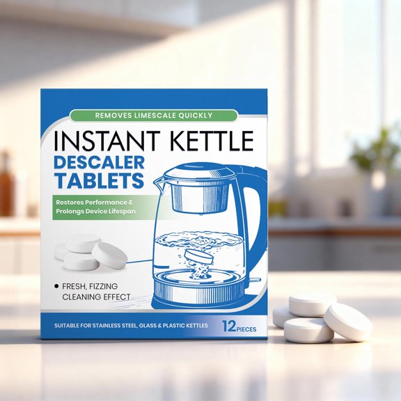 Kettle Descaler Tablets for Cleaning Kettles, Coffee Machines, Shower Heads, Kettle Cleaner Tablets Remove Limescale & Mineral Buildup, Suitable for Hard Water Living Area, 12 Pcs