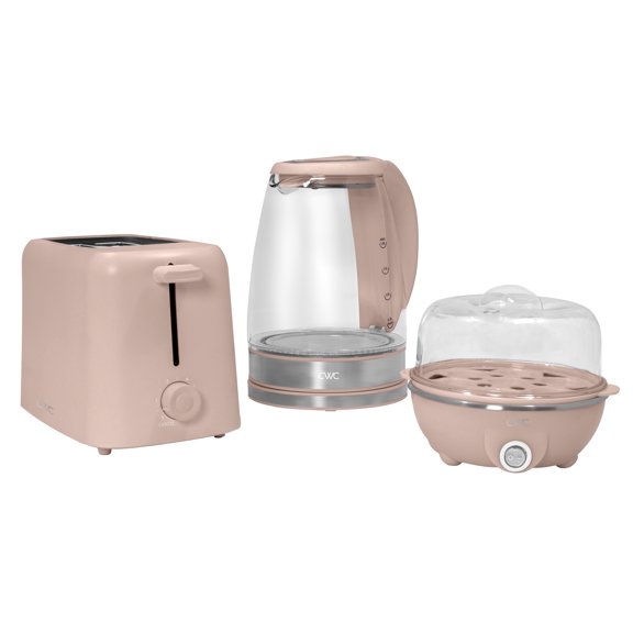 COOK WITH COLOR Compact Egg Boiler, Glass Kettle, & Toaster Kitchen Appliance Set, Blush