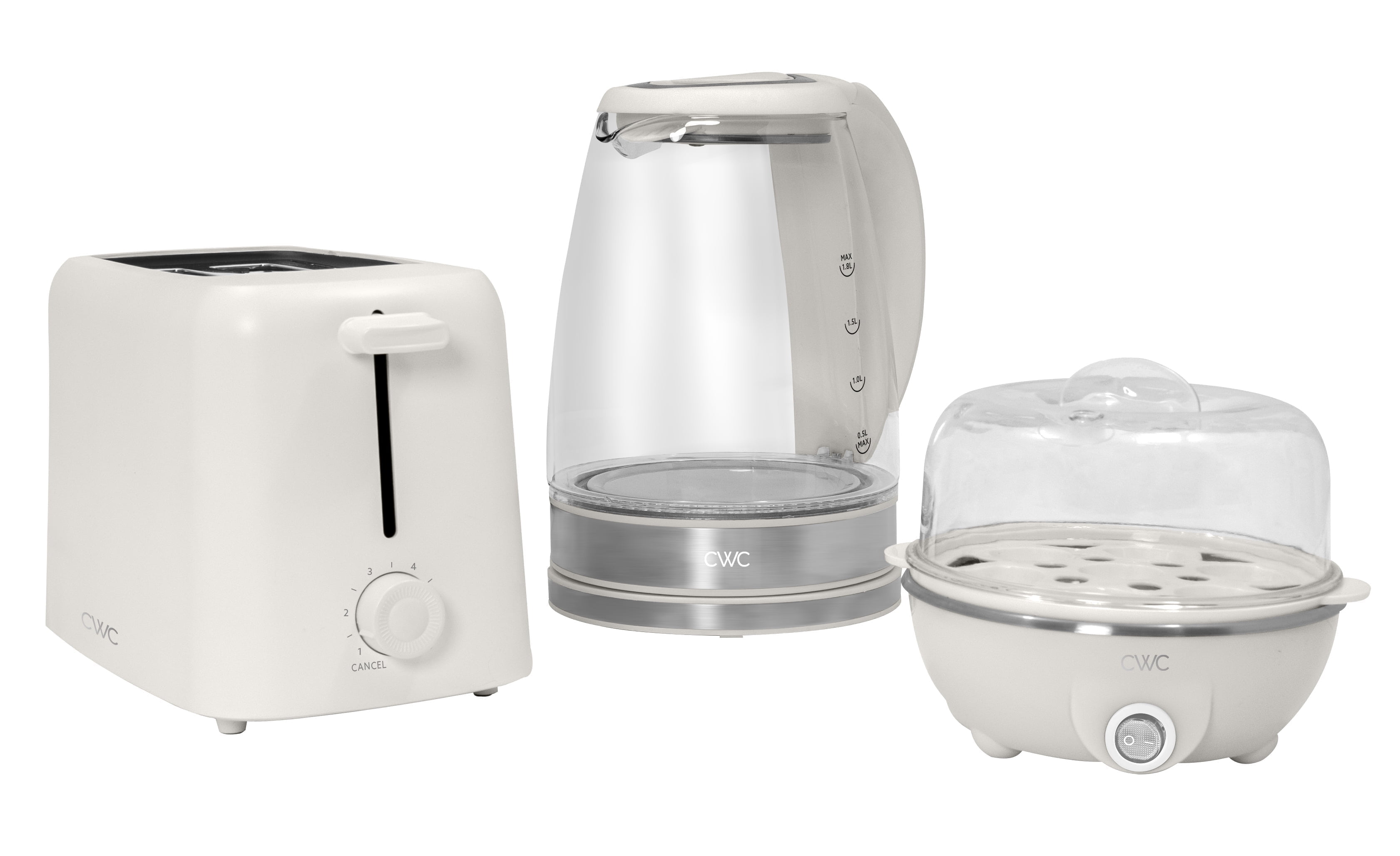 COOK WITH COLOR Compact Egg Boiler, Glass Kettle, & Toaster Kitchen Appliance Set, Cream