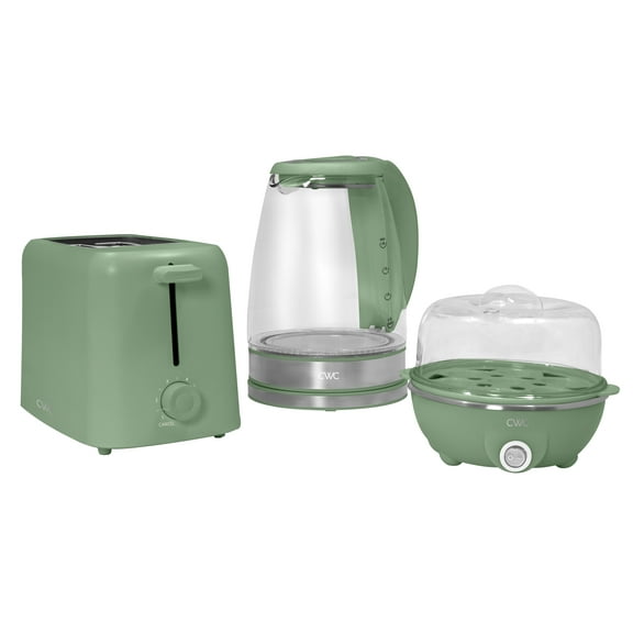 COOK WITH COLOR Compact Egg Boiler, Glass Kettle, & Toaster Kitchen Appliance Set, Green