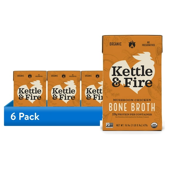 (1 pack) Kettle & Fire Mushroom Chicken Bone Broth, Shelf-Stable, 16.9 oz