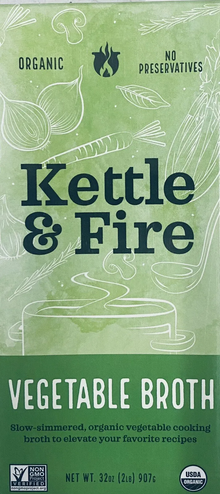 Kettle & Fire ORGANIC VEGETABLE BROTH Cooking Broth NON GMO 32 oz