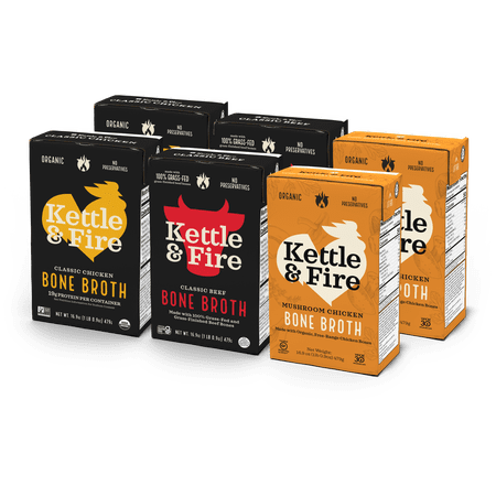 Kettle & Fire Organic Bone Broth Variety Pack, 16.9 oz, 6 Pack Cartons