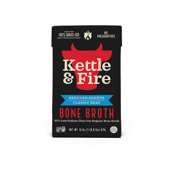 Kettle & Fire Reduced Sodium Beef Bone Broth, Shelf-Stable, 16.9 oz