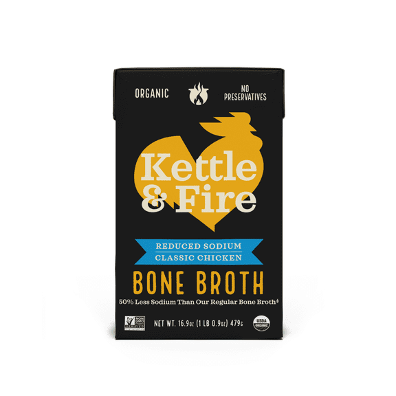 Kettle & Fire Reduced Sodium Chicken Bone Broth, Shelf-Stable, 16.9 oz