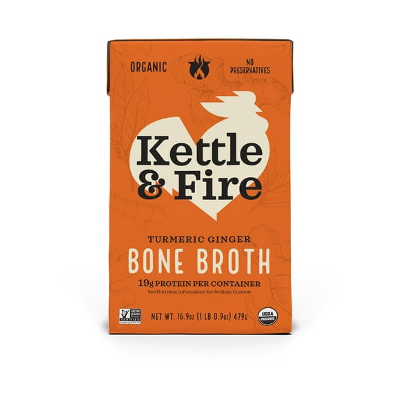 Kettle & Fire Turmeric Ginger Chicken Bone Broth, Shelf-Stable, 16.9 oz