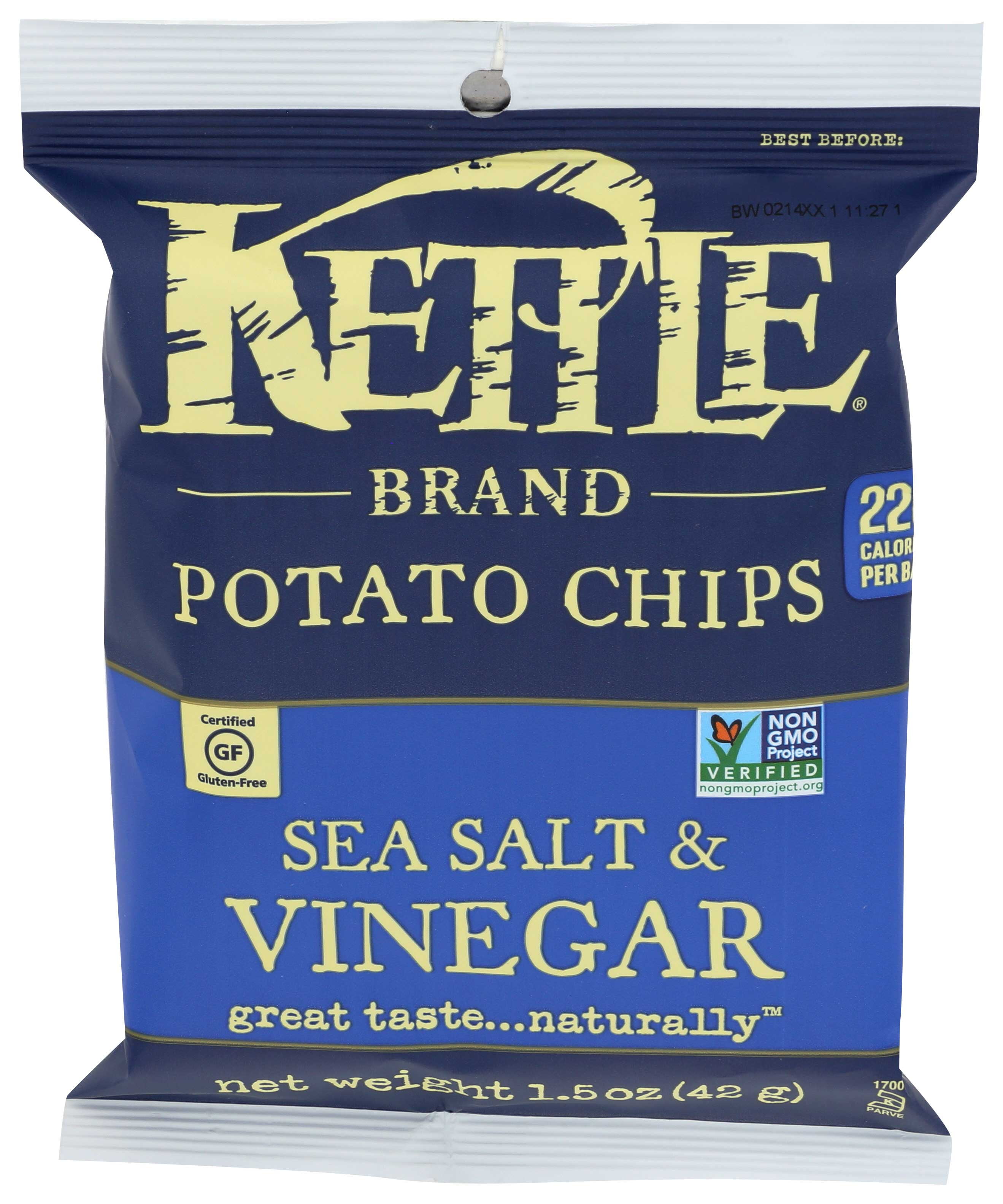 Kettle Foods Sea Salt and Vinegar Potato Chips, 1.5 Ounce -- 24 per case.