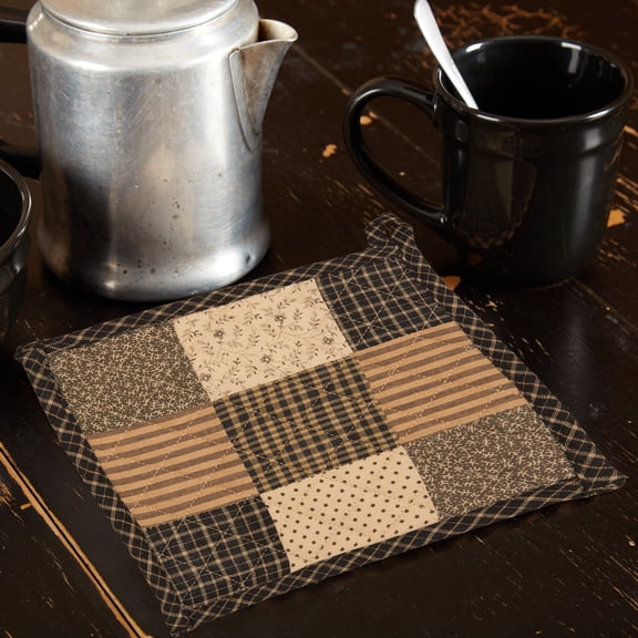 VHC Brands, Kettle Grove, Cotton, 8x8, Patchwork Blocks, Pot Holder, Black