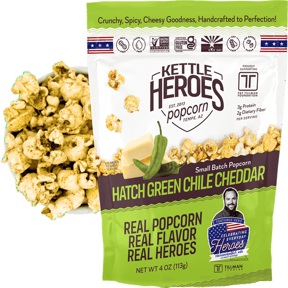 Kettle Heroes Popcorn Hatch Green Chile Cheddar Popcorn - Hearty Bag