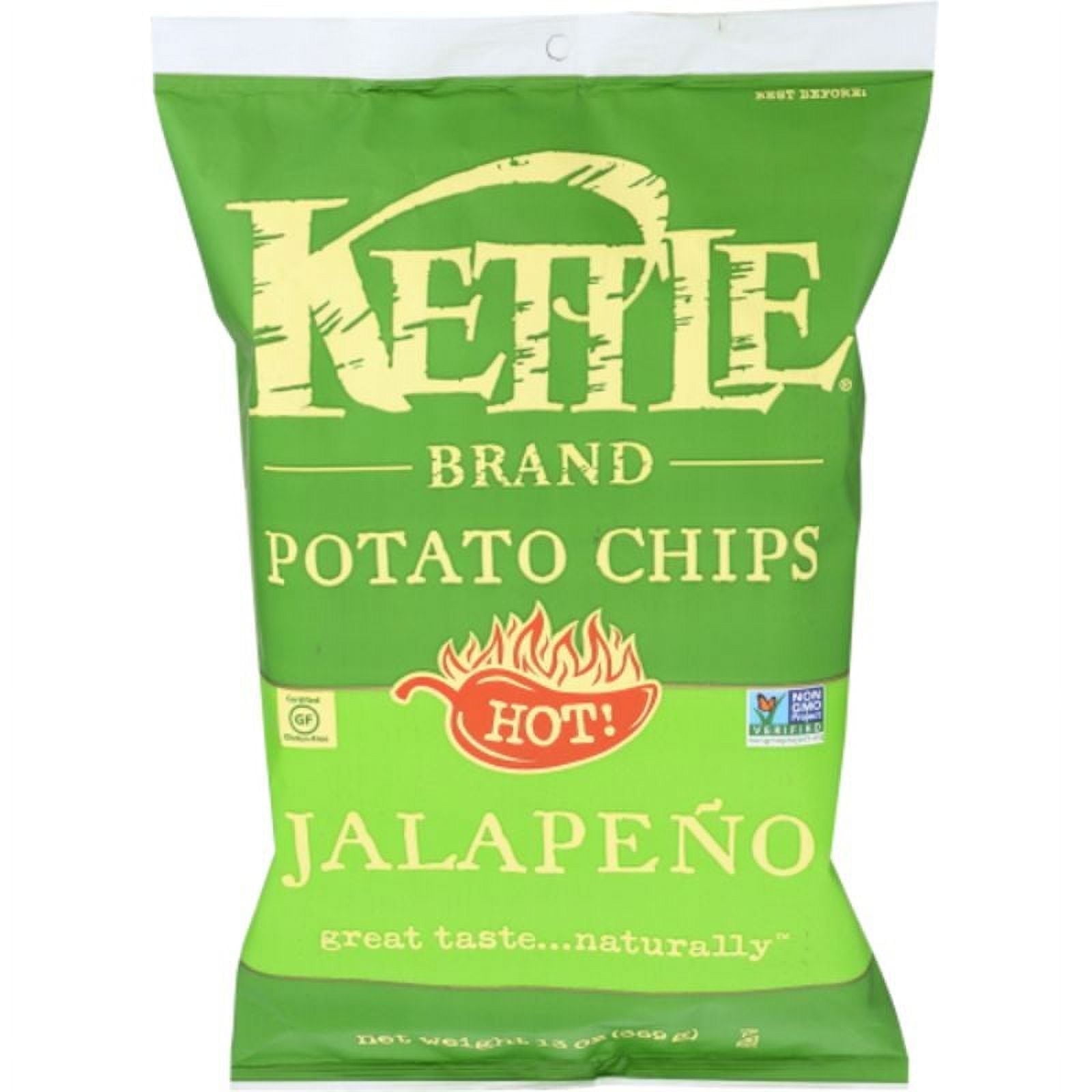 Kettle Hot Jalapeno Kettle Potato Chips, Sharing Size 13 oz Pack of 4