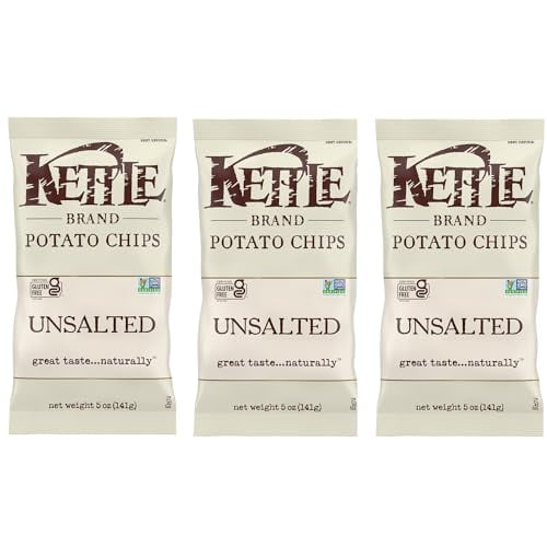 Kettle Unsalted Potato Chips, 5 Ounce (Pack of 3)