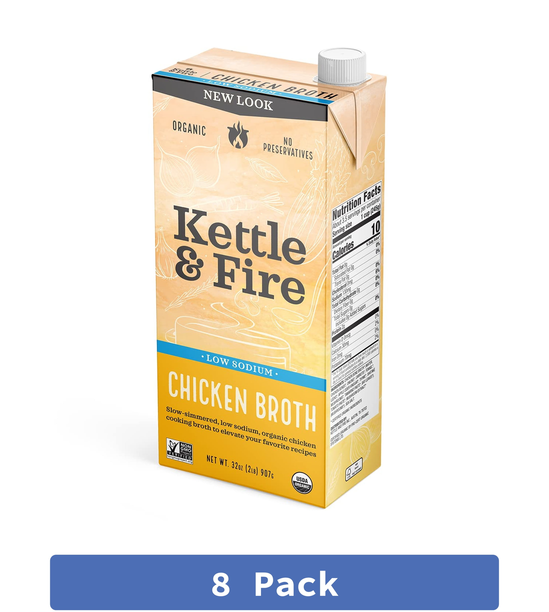 Kettle Fire Kettle and Fire Chicken Bone Broth Low Sodium 32 oz (Pack Of 8 ...