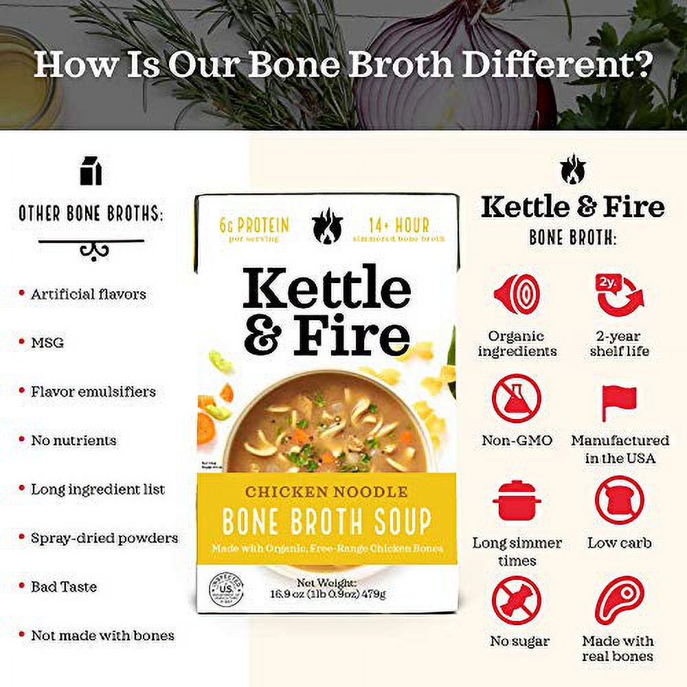 Kettle and Fire Chicken Noodle Soup with Bone Broth, Keto Friendly