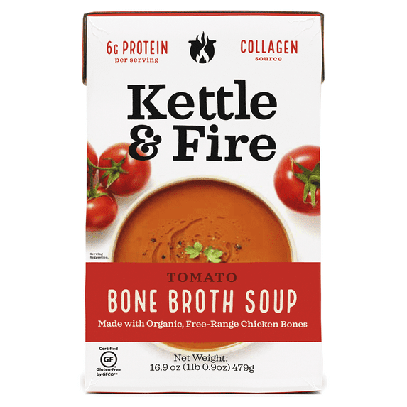 Kettle and Fire Organic Gluten Free Tomato Bone Broth Soup, 16.9 oz Pack of 6