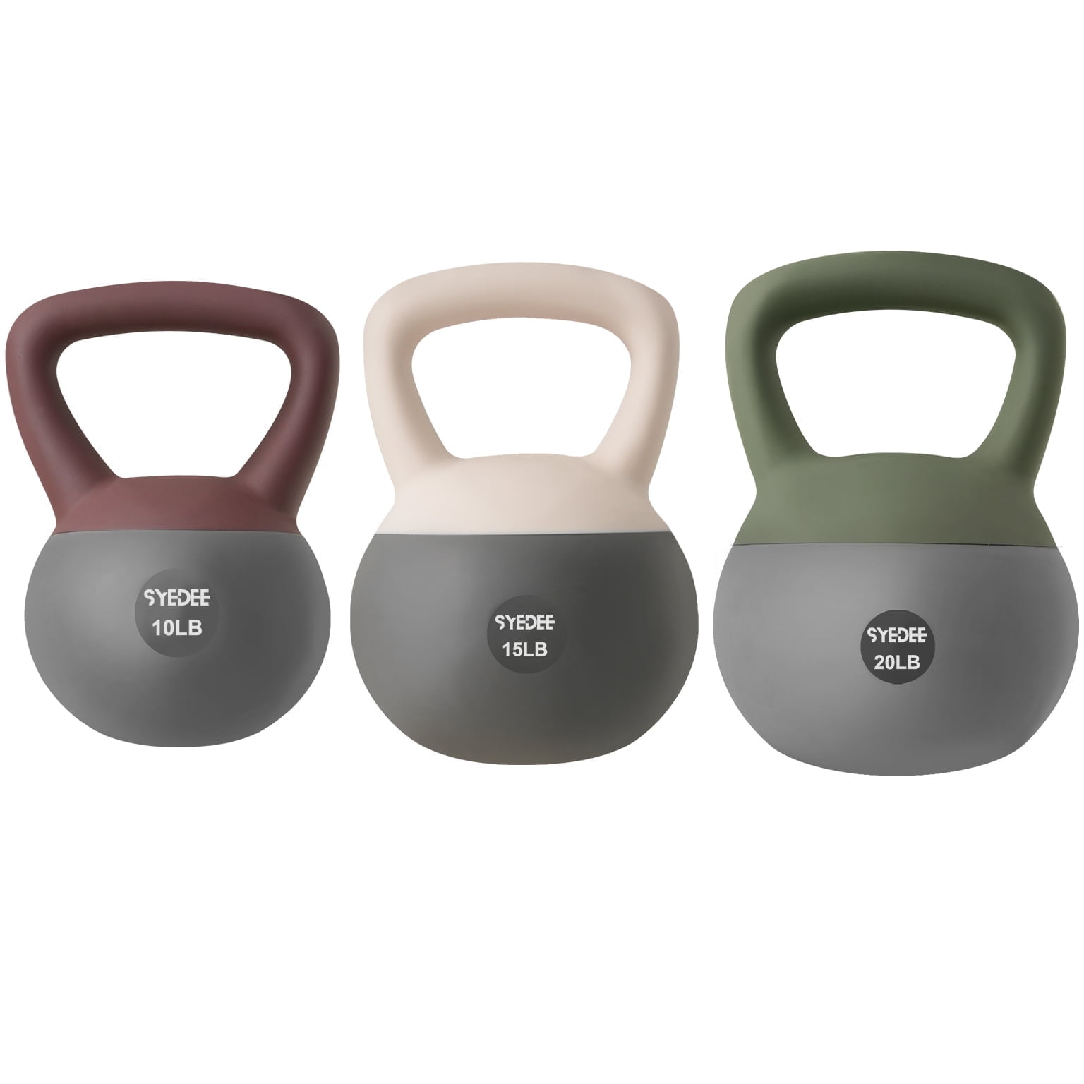 Syedee Soft Kettlebell Set 10lbs, 15lbs, 20lbs Anti-Slip Grip & Wide Handle Design,Soft Kettlebell set, Gentle Floor-Friendly Impact, for Home Functional Training, Home Gym
