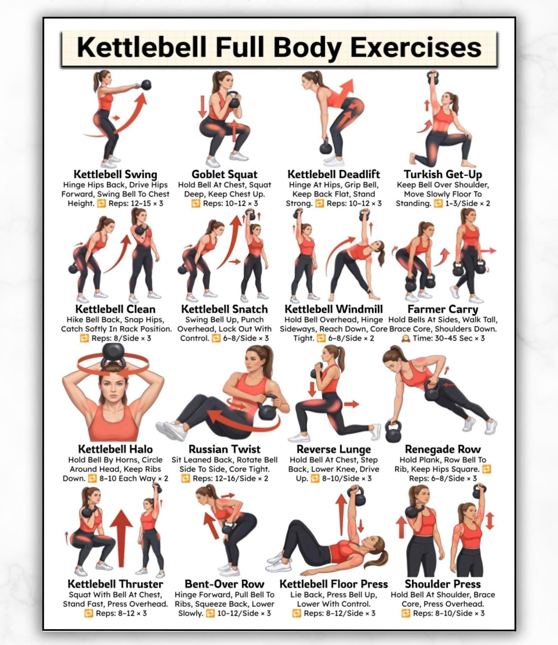 Exercise Routine Men Kettlebell full body exercises illustrated fitness guide for daily ...