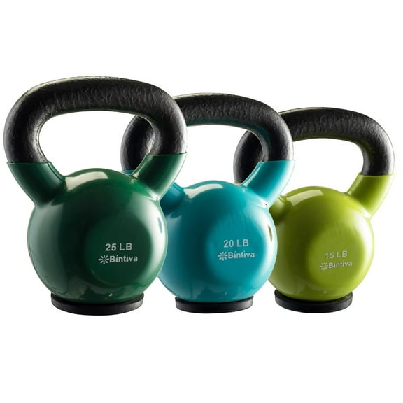 Kettlebells - Professional Grade, Vinyl Coated, Solid Cast Iron Weights With a Special Protective Bottom