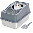 thumbnail image 1 of Kettnjoy Top Entry Cat Litter Box with Lid, Stainless Steel XL Enclosed Cat Kitty Litterbox, Extra Large Metal High Side Litter Pan Tray Box Enclosure Easy Cleaning Anti-Leakage, Gray, 1 of 7