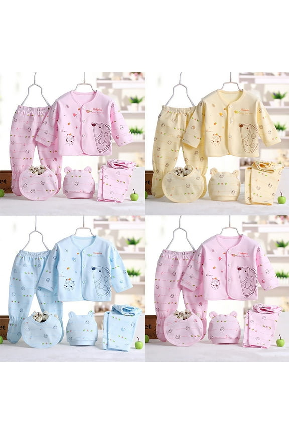 0-3 Months Baby Boy Clothes 5PCS Baby Boy Girl Clothes Sets Tops+Hat+Bib+2 Pants Size for One Size,Yellow