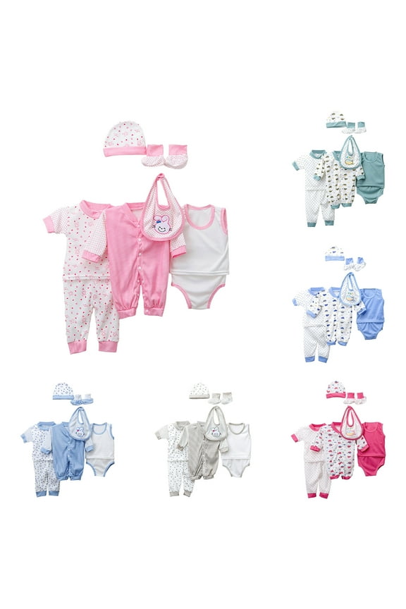 0-3 Months Baby Boy Clothes Newborn Layette Gift Set for Baby Girls Jumpsuit+2 Tops+2 Pants+Hat+Foot Covers+Scarf 8PCS Size for 0-3 Months,Pink