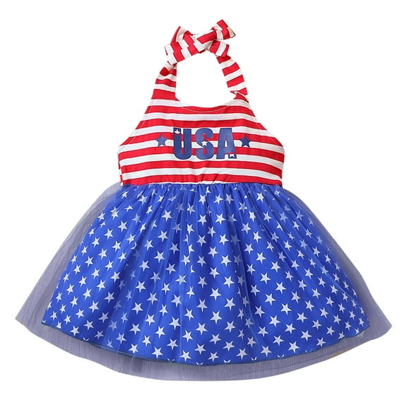 Ketyyh-chn99 4th Of July Dress Girls Flower Girl Dress Toddler Girls Sleeveless Independence Day Print Princess Dress Dance Party Dresses Clothes Size for 12-18 Months,Blue