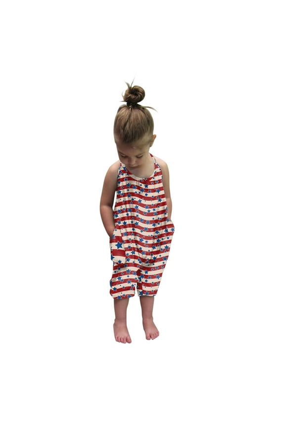 4th of July Clothes for Kids 2025 Toddler Kids Baby Girls Independence Day Harem Pants Boys Romper Jumpsuit for 1-2 Years,Red