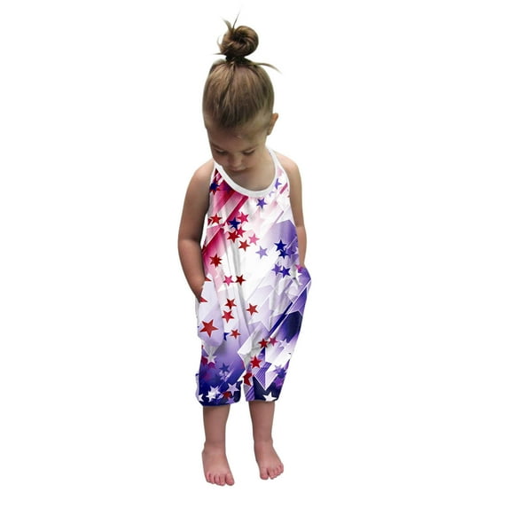 Ketyyh-chn99 4th of July Outfits for Girls 2025 Toddler Kids Baby Girls Independence Day Harem Pants Boys Romper Jumpsuit for 3-4 Years,Multicolor