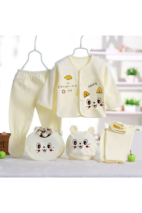 5PCS Newborn Clothes Baby Gifts sets Infant Girls Boys Unisex Comfort Soft Clothes Cartoon Outfits Gift Yellow,One Size