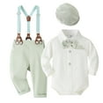 thumbnail image 1 of Ketyyh-chn99 Baby Baptism Outfit Boy 6-9 Months Toddler Boys Long Sleeve Striped Prints T-Shirt Tops Pants Child Kids Gentleman Outfits Sets Birthday Size for 6-9 Months,Light Green, 1 of 5